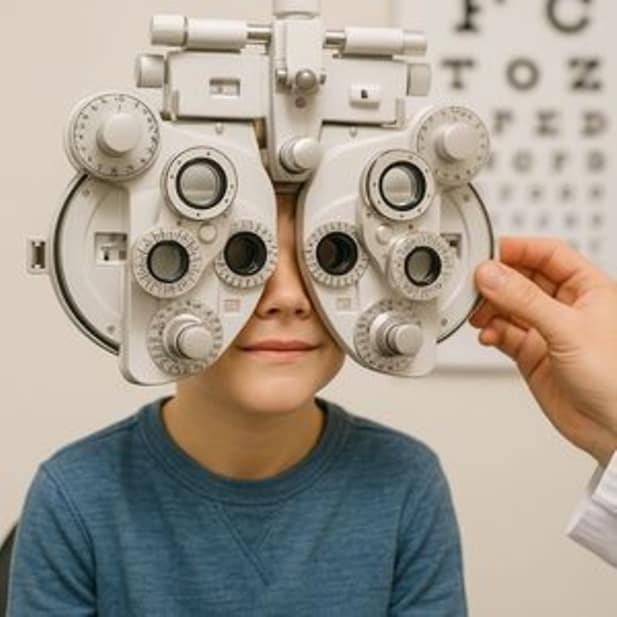 Niño durante una revisión ocular