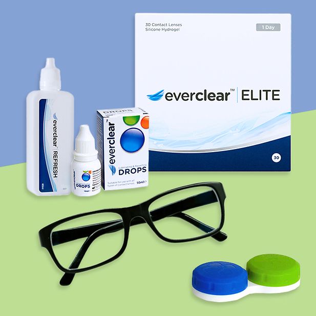 Imagen con líquido para lentillas everclear, gotas oculares everclear, lentillas diarias everclear ELITE,