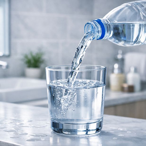 Agua embotellada vertida en un vaso