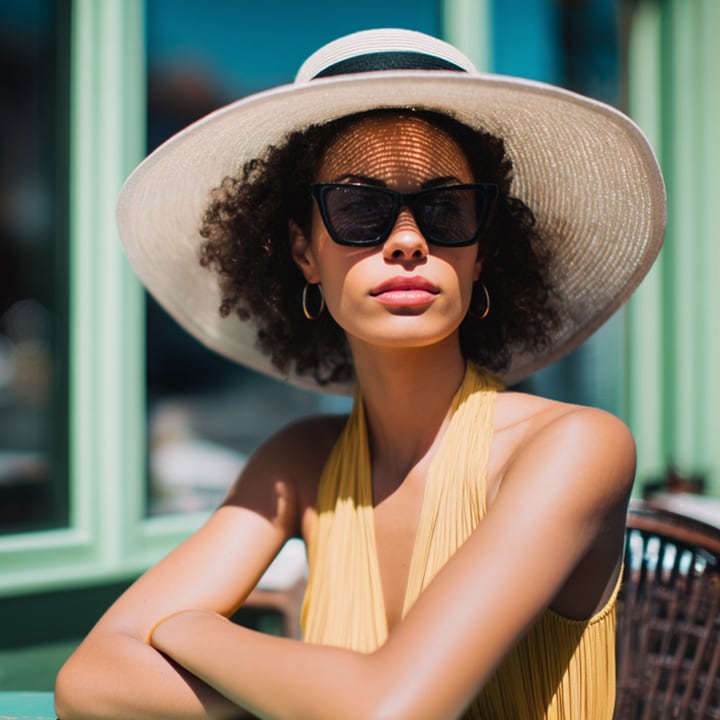 Mujer con sombrero y gafas de sol